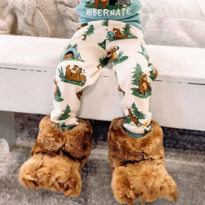 Lazy One Brown Bear Kid and Adult Paw Slipper