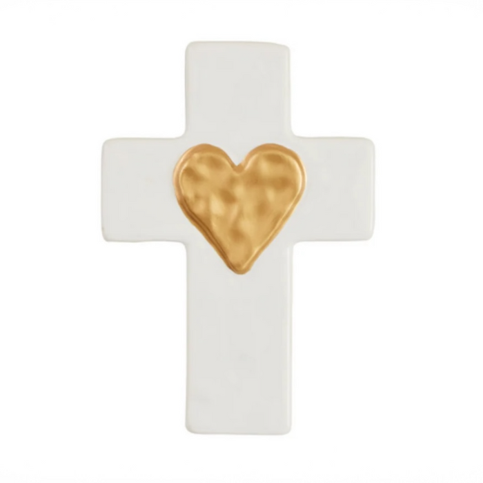 Ceramic Gold Heart Cross