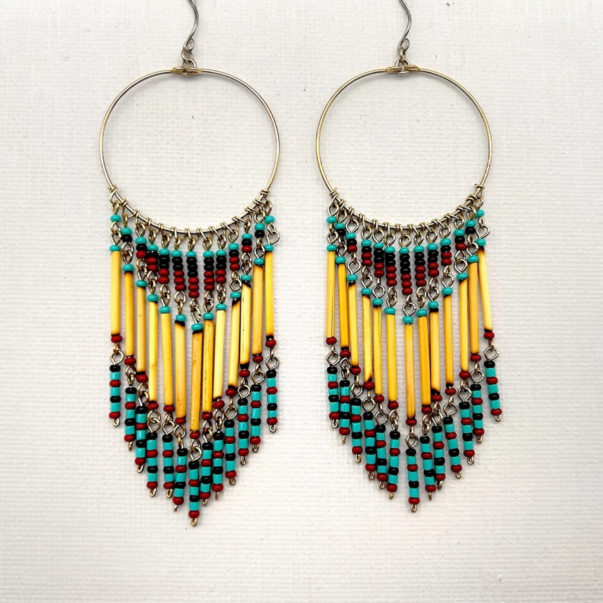 Tan Beaded Round Earrings