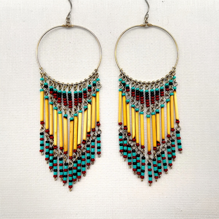 Tan Beaded Round Earrings