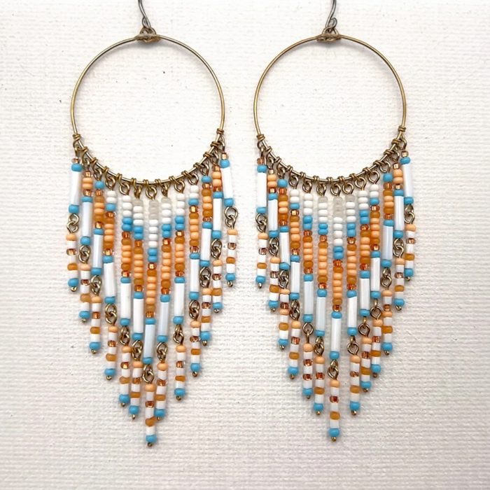 Pink And White Beaded Earrings