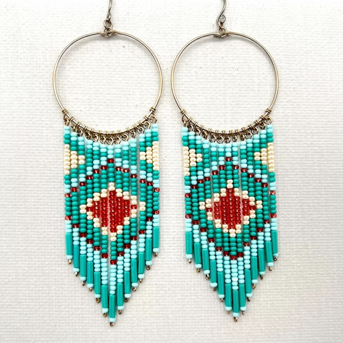 Teal Pink Diamond Detail Beaded Earrings