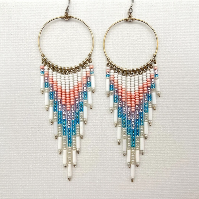 Pink And Blue Beaded Earrings