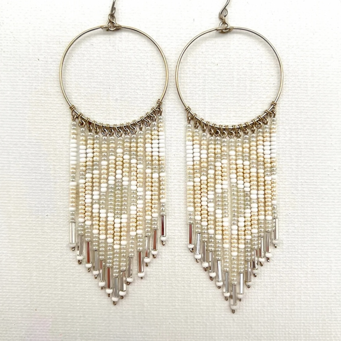 Cream Diamond Detail Beaded Earrings