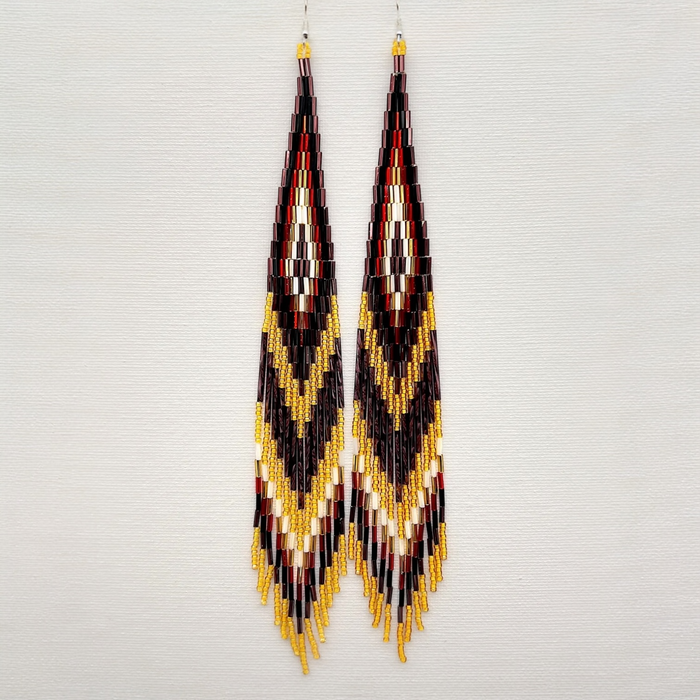 Yellow And Metalic Burgundy Beaded Shoulder Sweepers