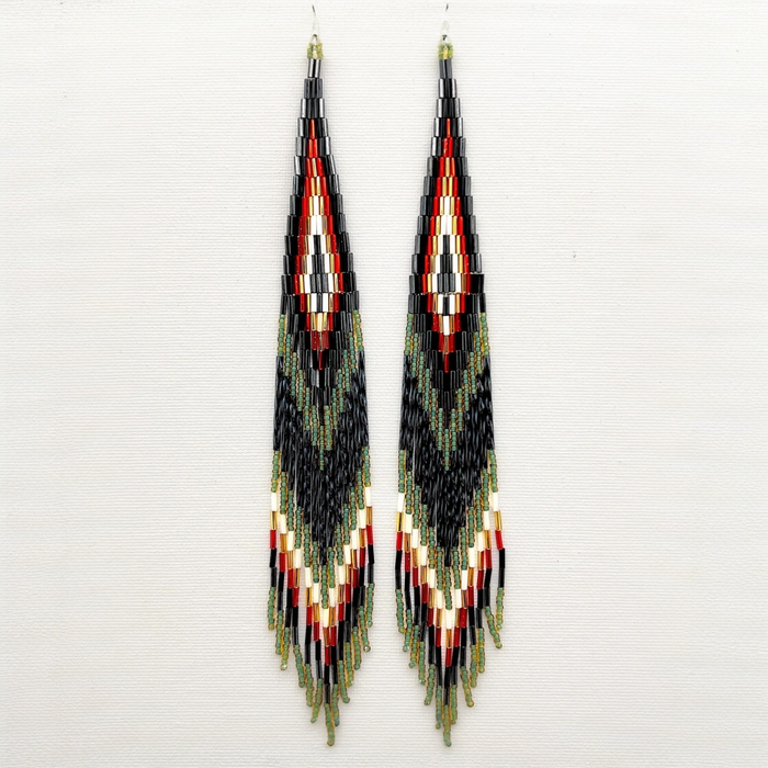 Green And Black Metalic Beaded Shoulder Sweepers