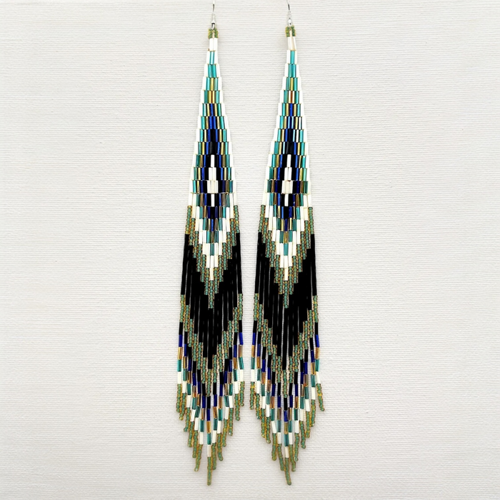 Black And Green Beaded Shoulder Sweepers
