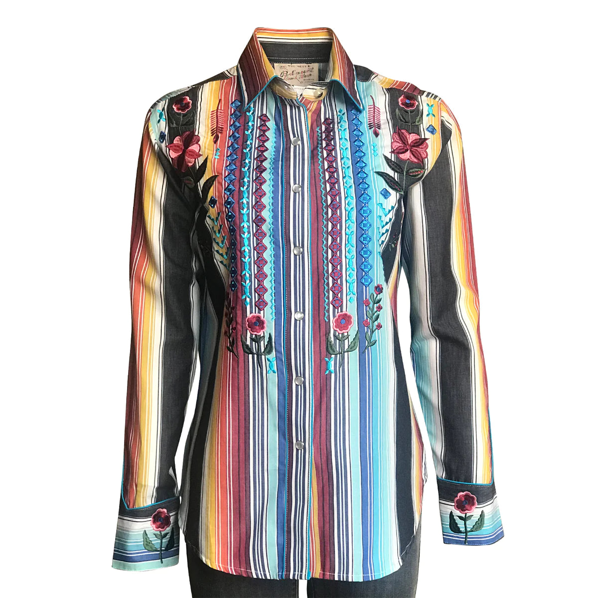 Women's Rockmount Boho Serape Stripe Western Shirt with Cascading Embroidery