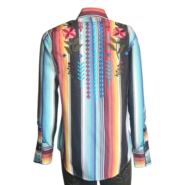 Women's Rockmount Boho Serape Stripe Western Shirt with Cascading Embroidery