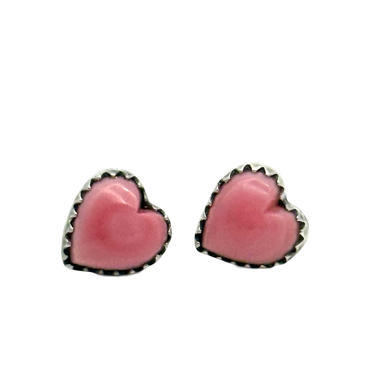 Tiny Pink Conch Heart Studs Earrings