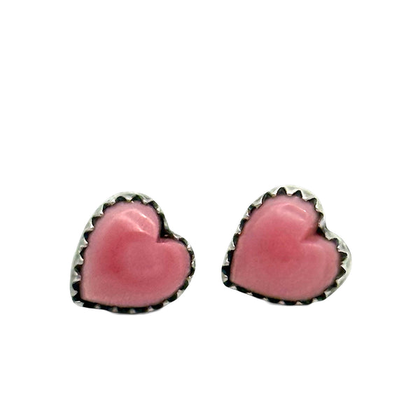 Tiny Pink Conch Heart Studs Earrings