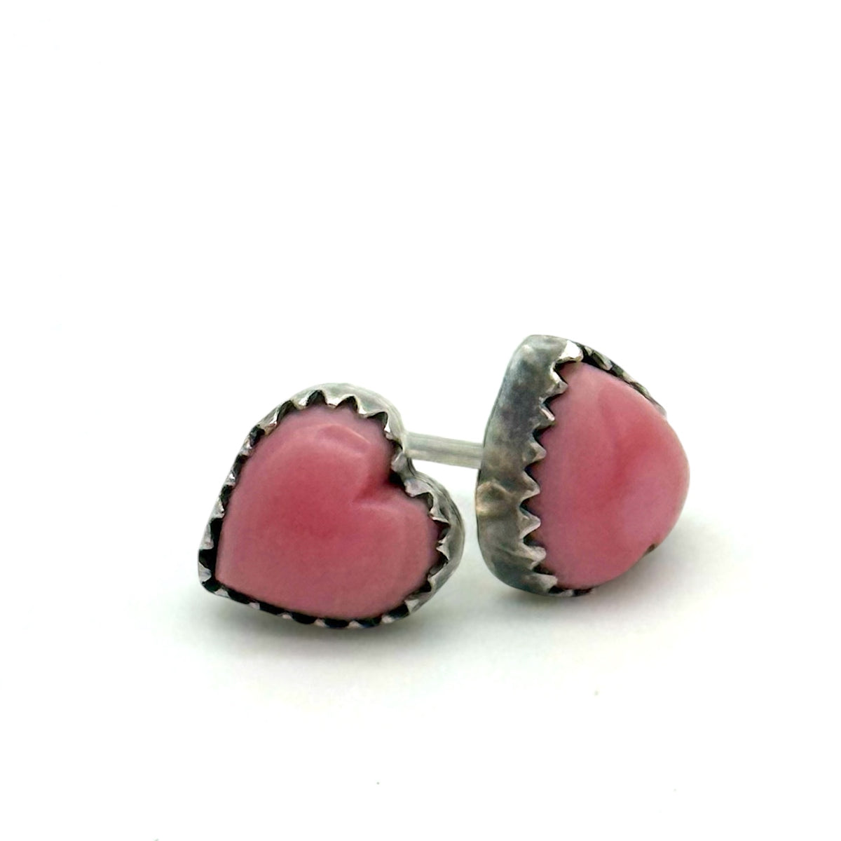 Tiny Pink Conch Heart Studs Earrings