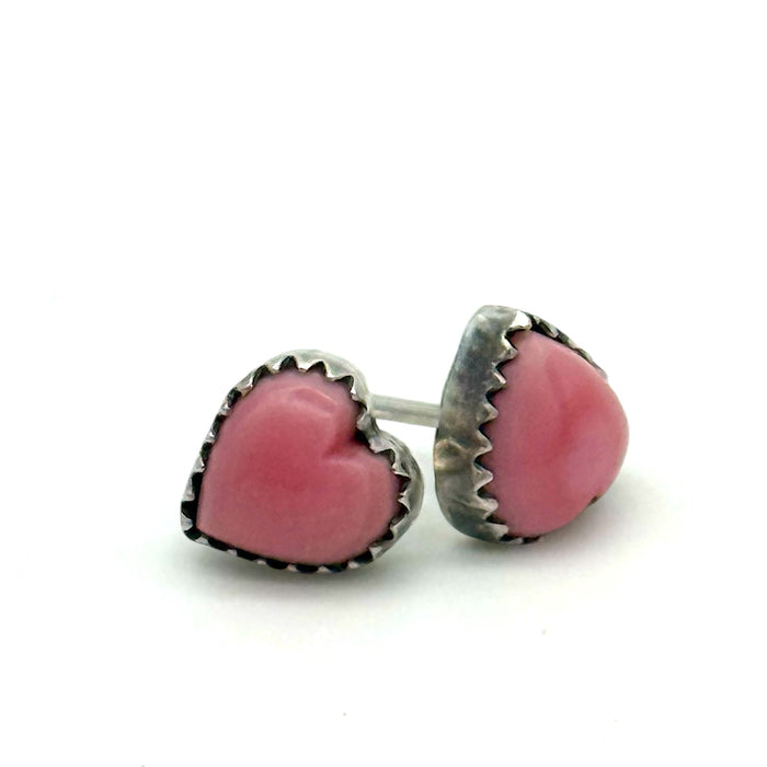 Tiny Pink Conch Heart Studs Earrings