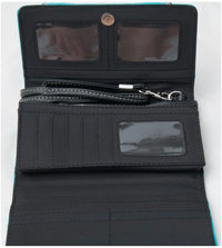 Black Buckle Trifold Embroidered Wallet