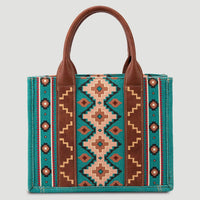 Wrangler Southwestern Print Small Canvas Tote/Crossbody -Dark Turquoise