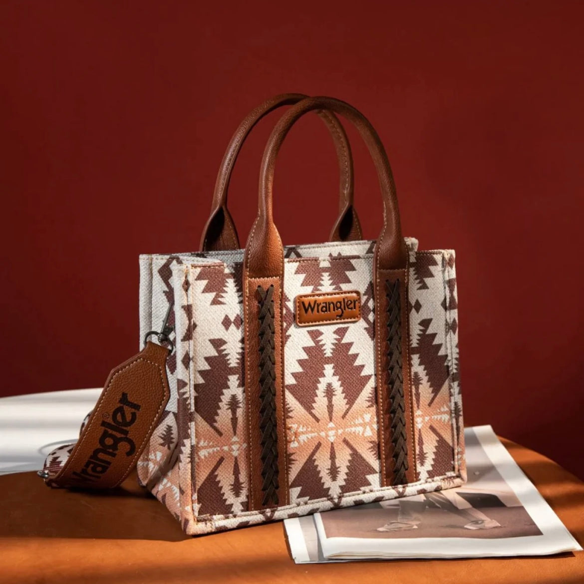 Wrangler Southwestern Print Small Canvas Tote/Crossbody Light