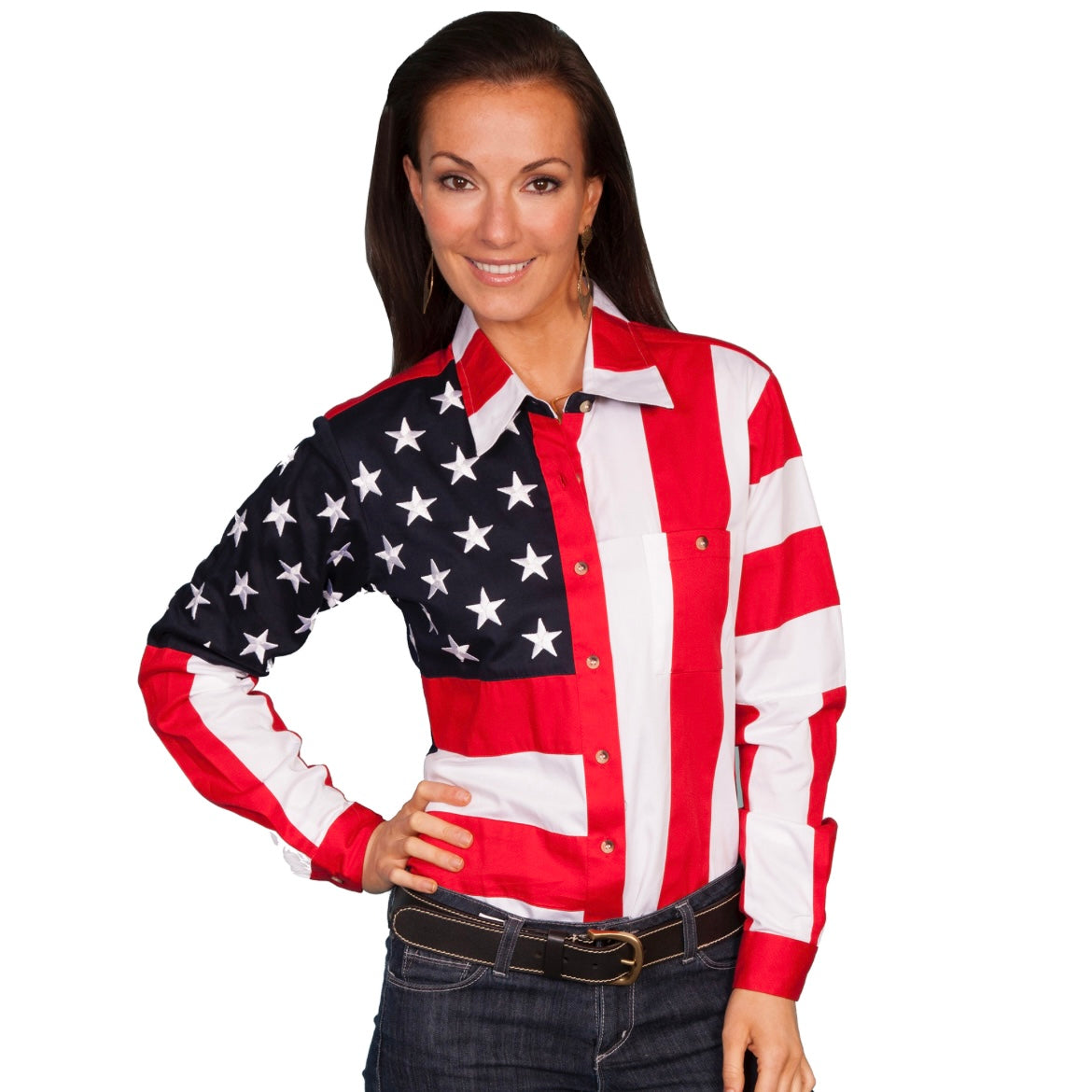 Scully Womens Long Sleeve Patriot Western Shirt Bold Stars And Stripes