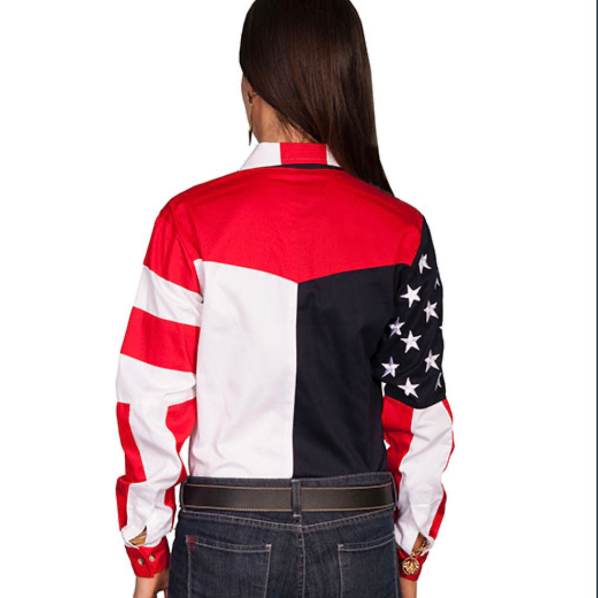 Scully Womens Long Sleeve Patriot Western Shirt Bold Stars And Stripes