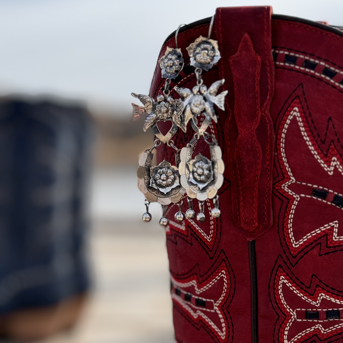 Sterling Silver Horseshoe and Rose Earrings