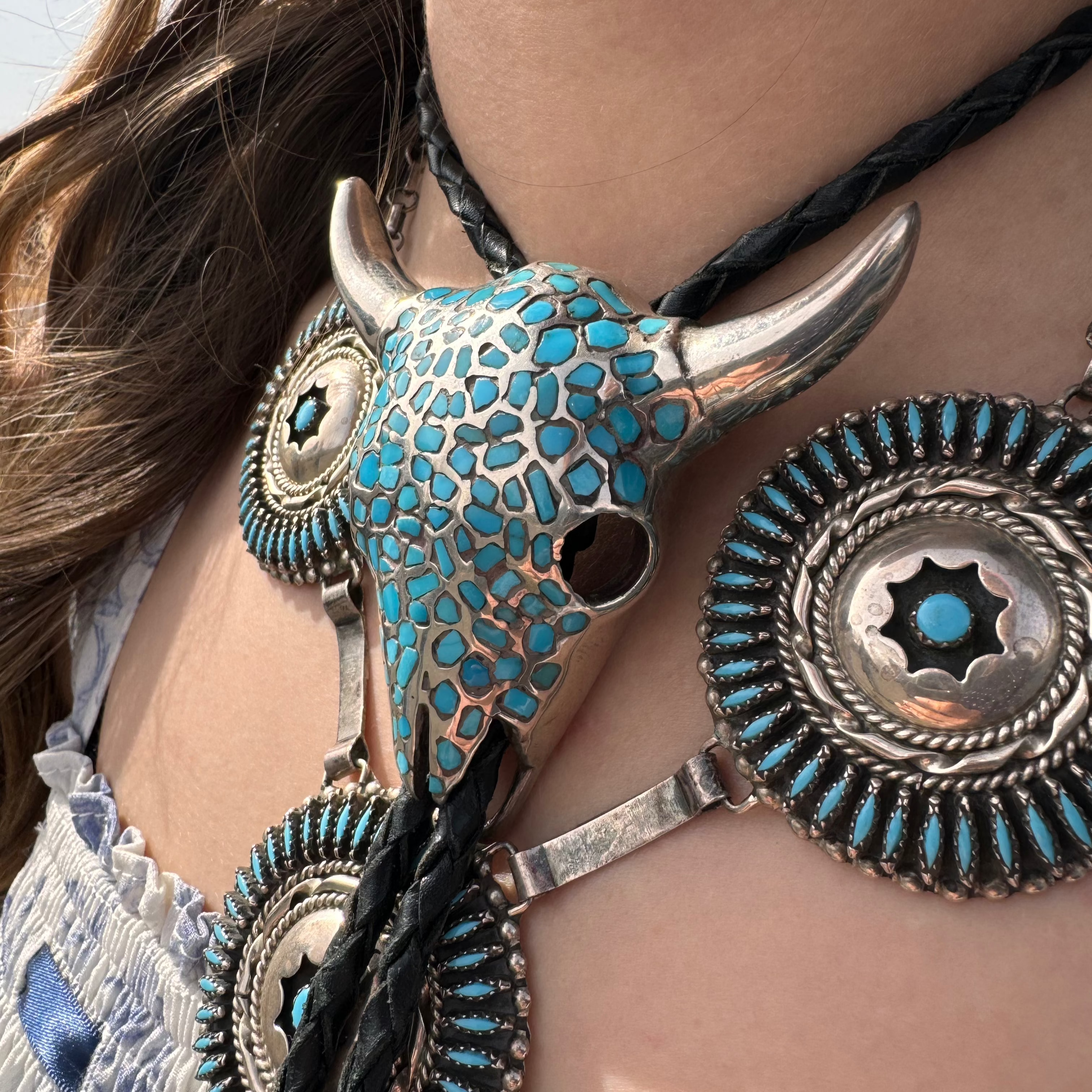 Buffalo Skull Turquoise and Sterling Silver Bolo Tie – Drawnwest