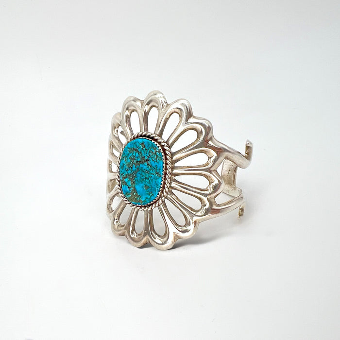 Vintage Sandcast and Turquoise Cuff Bracelet