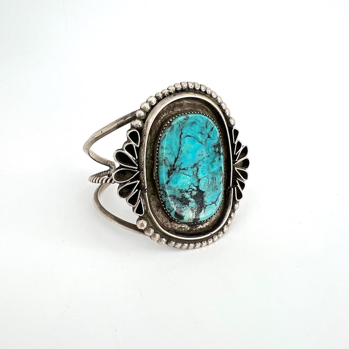 Vintage Large Turquoise Stone and Sterling Silver Cuff