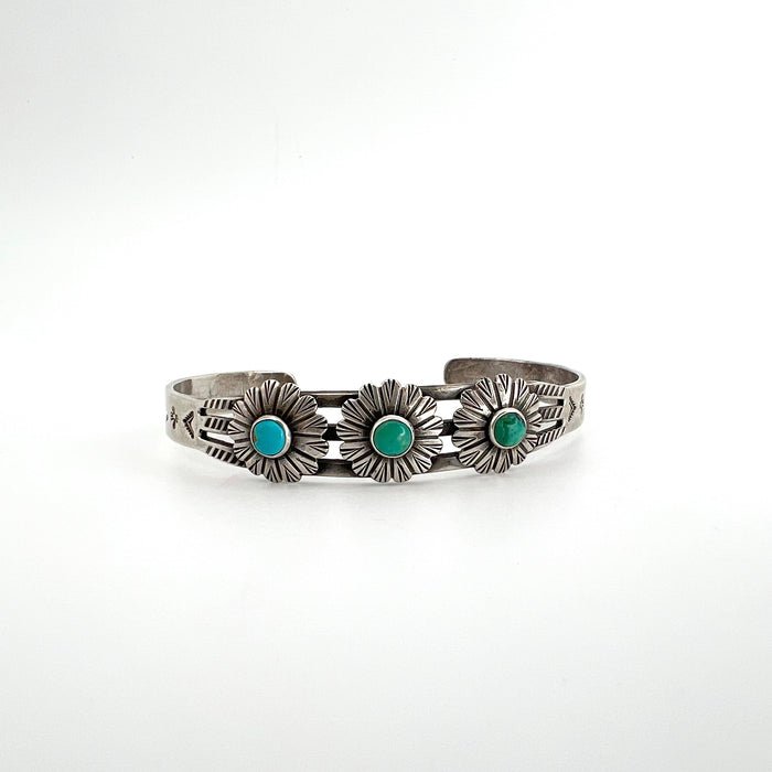 Vintage Flower Fred Harvey Era Turquoise Cuff