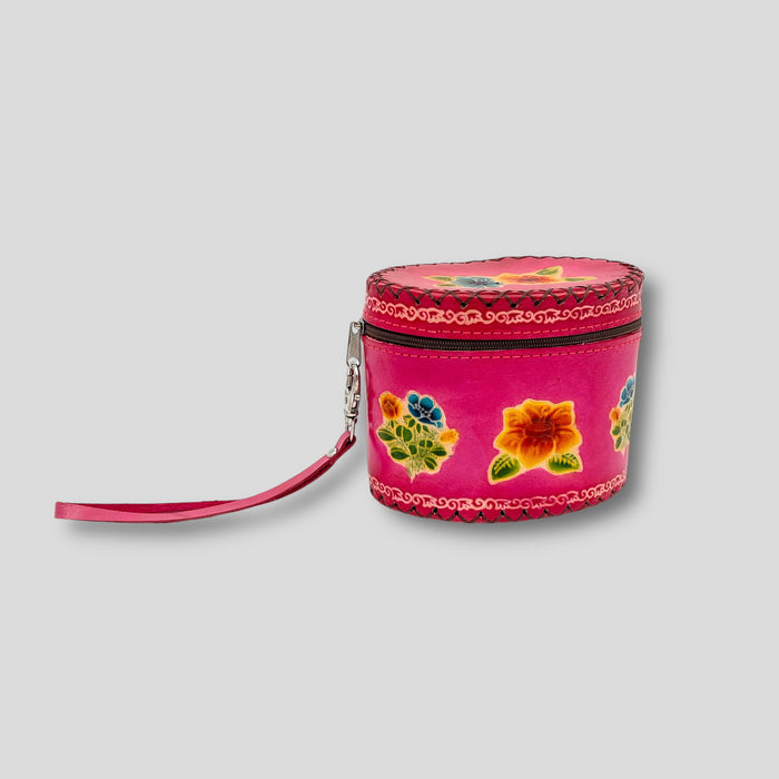 Leather Floral Handmade Wristlet