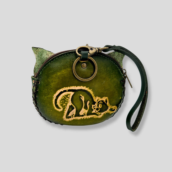 Small Cat Handemade Leather Wristlet