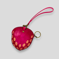 Small Strawberry with Face Leather Wristlet