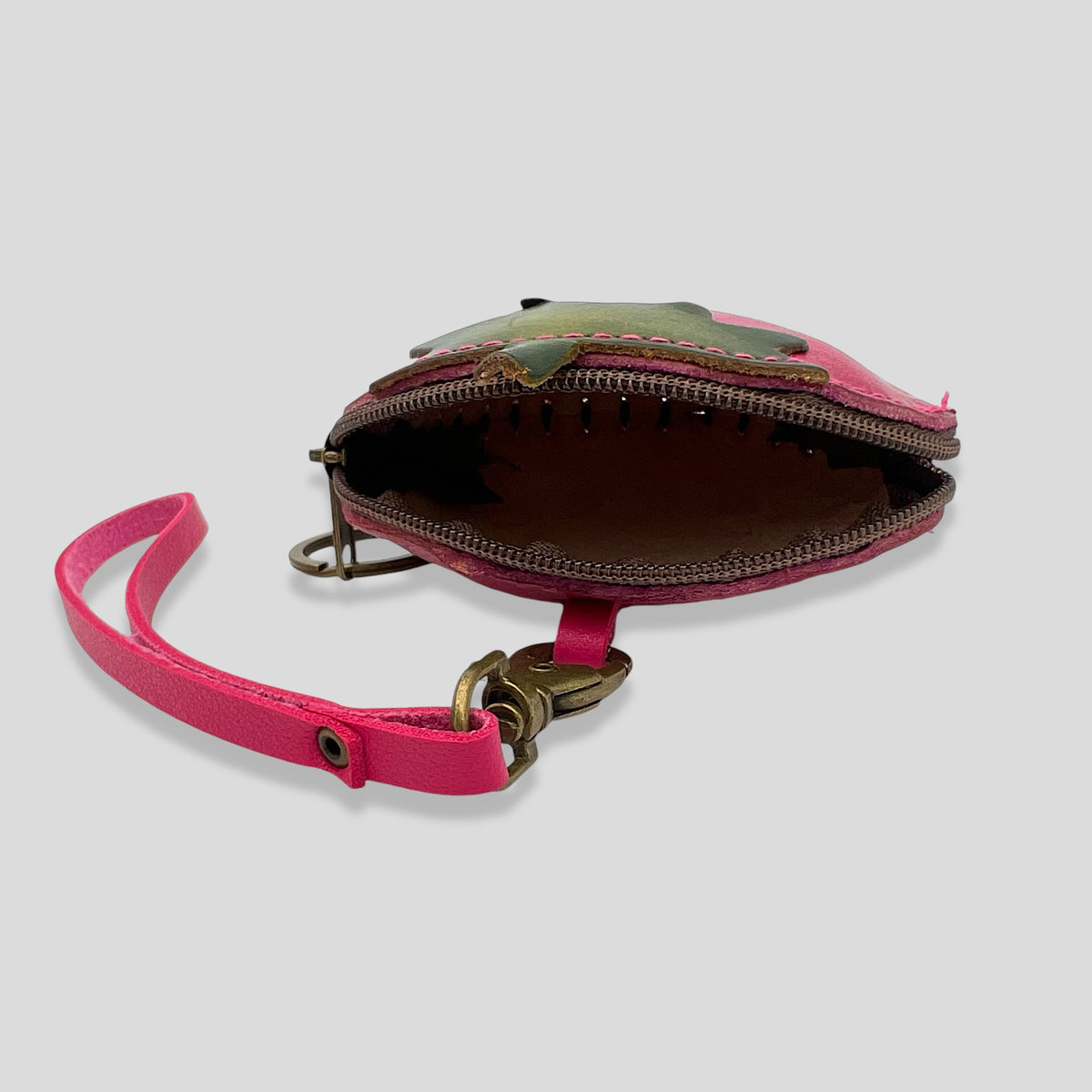 Small Strawberry with Face Leather Wristlet