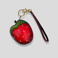 Small Strawberry Leather Wristlet