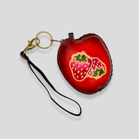 Small Strawberry Leather Wristlet