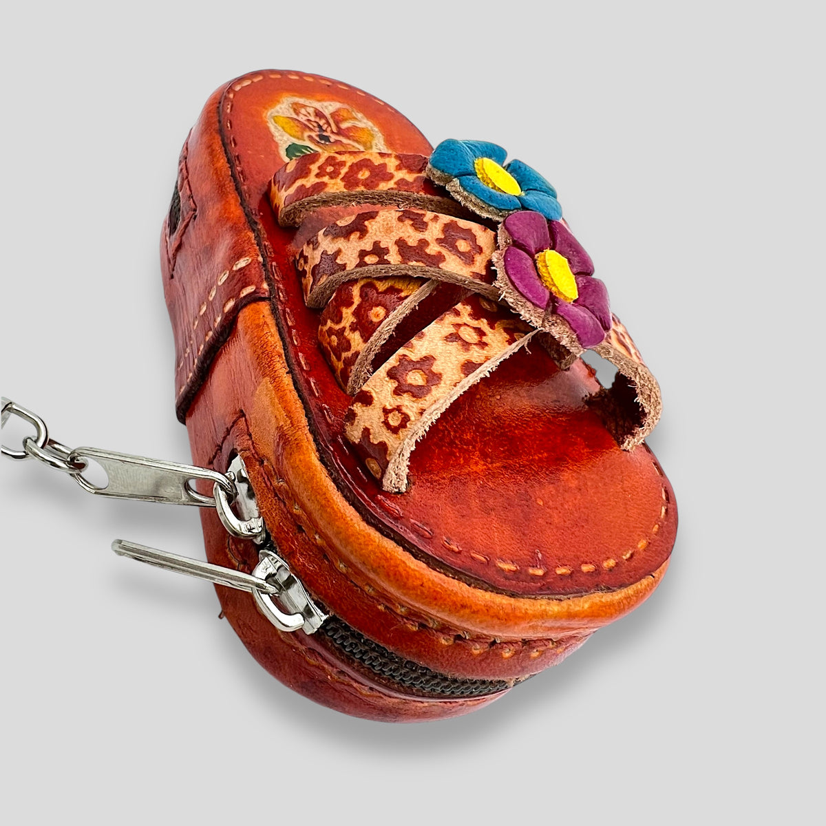 Sandal Leather Zip Keychain