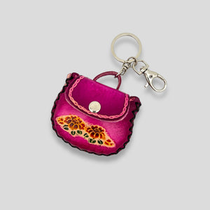 Tiny Leather Round Purse Keychain