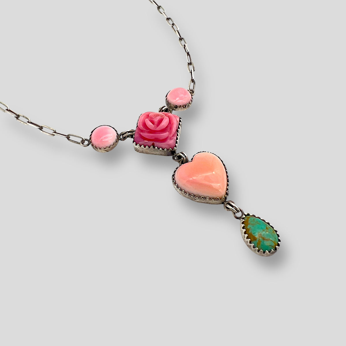 Pink Conch and Turquoise Necklace