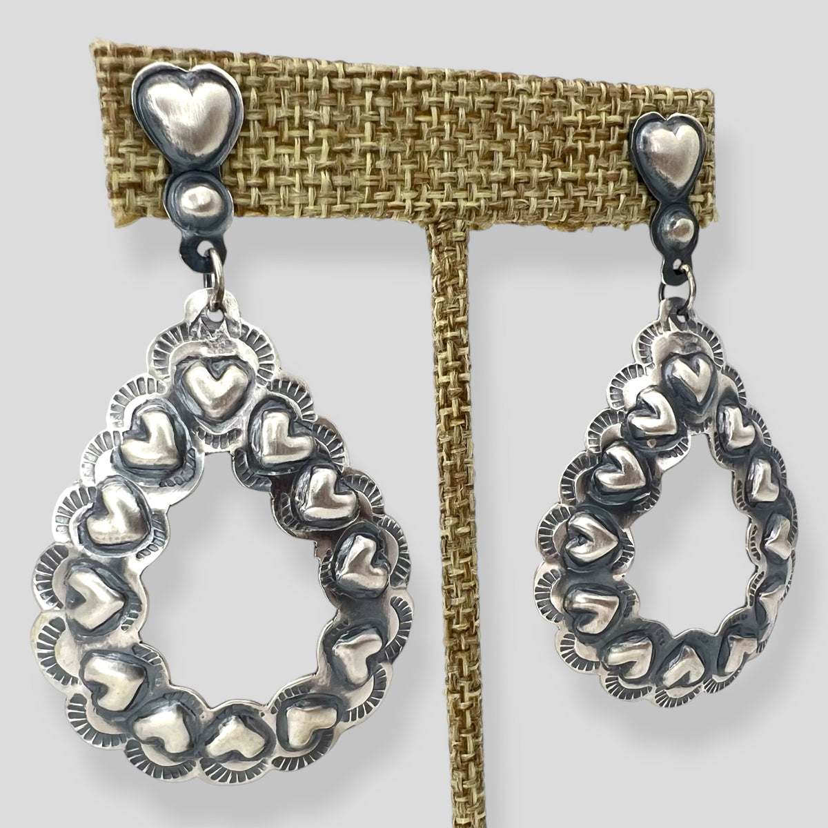 Navajo Handmade Sterling Silver Heart Earrings