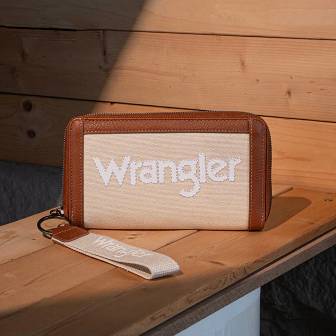 Wrangler Leather Trim Canvas Wallet - Tan