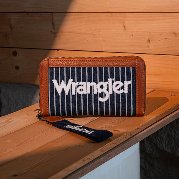 Wrangler Leather Trim Canvas Wallet - Navy