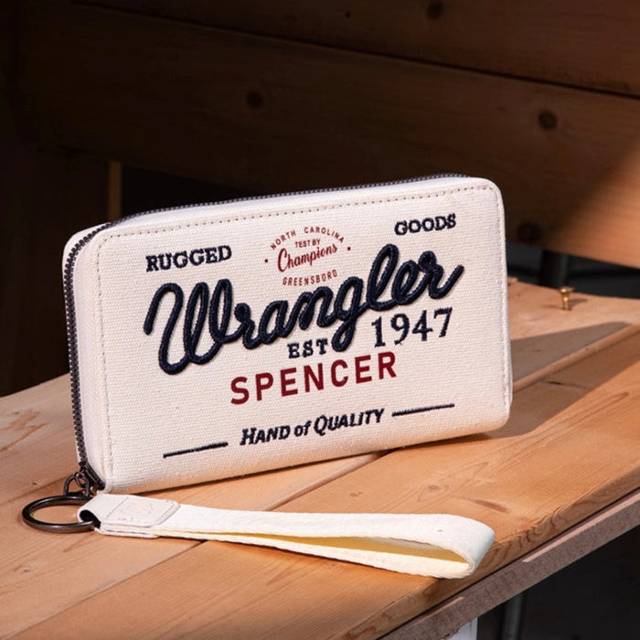Wrangler Letters Embroidered Canvas Wristlet - Beige