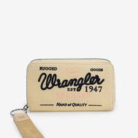 Wrangler Letters Embroidered Canvas Wristlet - TAN