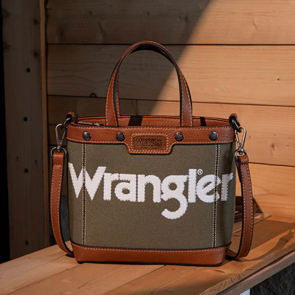 Wrangler Leather Trim Canvas Crossbody Bag - ARMY