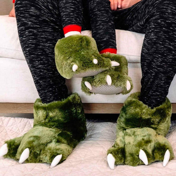 Lazy One Green Dino Kids and Adult Paw Slipper