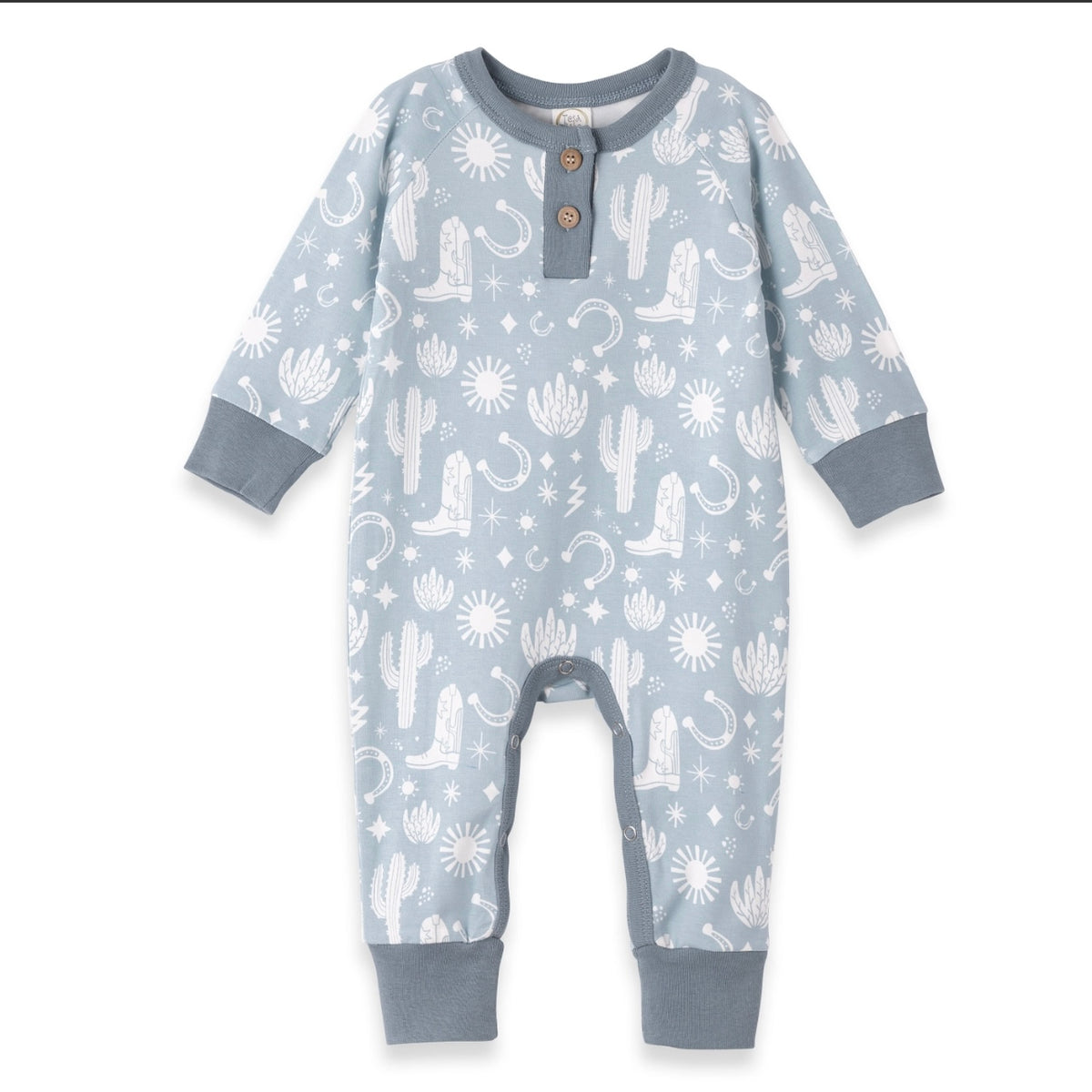 Baby Boy's Wild West/Blue Bamboo Henley Romper