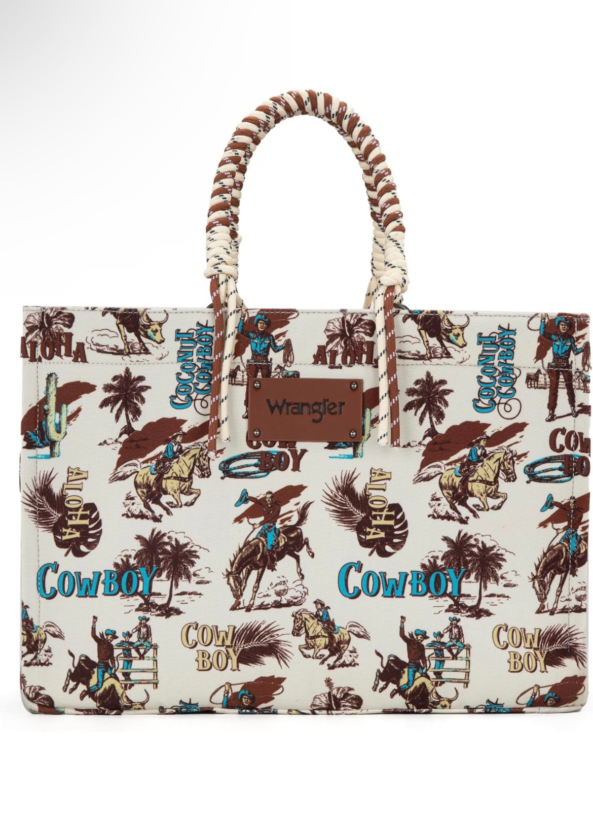 Wrangler Aloha Beige Western Oversized Tote Bag with Braided Rope Handles