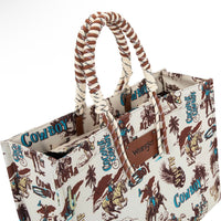 Wrangler Aloha Beige Western Oversized Tote Bag with Braided Rope Handles