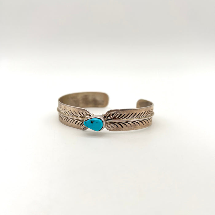 Turquoise and Sterling Silver Feather Detail Cuff Bracelet