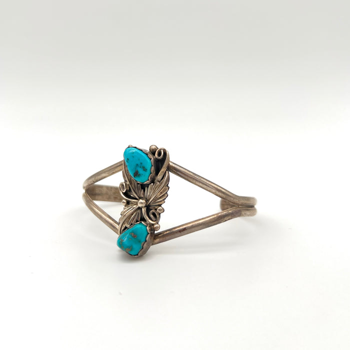 Turquoise and Sterling Silver Feathers Cuff Bracelet