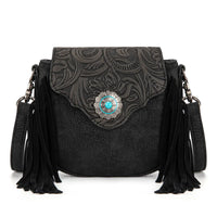 Montana West Floral Tooled Mini Fringe Crossbody Bag