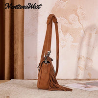 Montana West Floral Tooled Mini Fringe Crossbody Bag